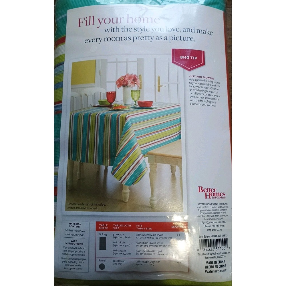 Better Homes Heavy Duty Kitchen Tablecloth Textile Vinyl Stripes Oblong - Picture 3 of 3
